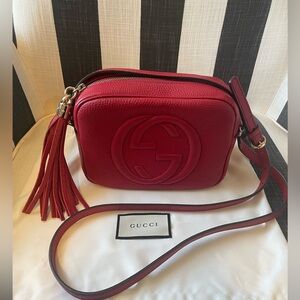 Authentic Gucci red calfskin leather SoHo Disco shoulder bag